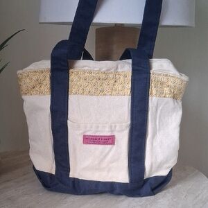 Vineyard Vines Blue and Cream Tote with Yellow Accent